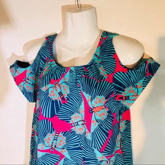 Boutique-Tracy Negoshian blue cold shoulder dress - Picture 3 of 8